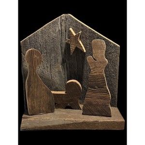 Rustic Holy Family Nativity Scene 3D Wood Handmade Decor Christmas Jesus Manger
